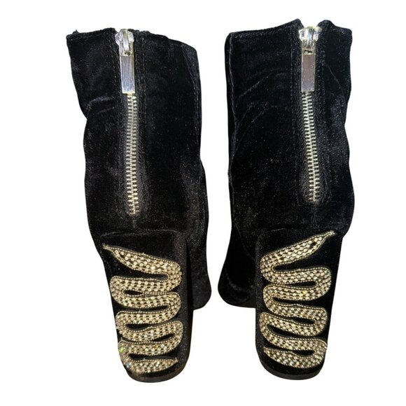 Black Velvet Ankle Boots Rhinestone Snake Design Sexy Glam Size 10 Punk Rock Y2K - Picture 1 of 6